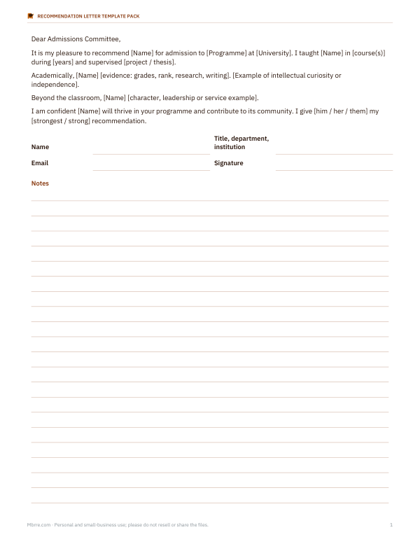 Preview of Graduate Recommendation Letter Template