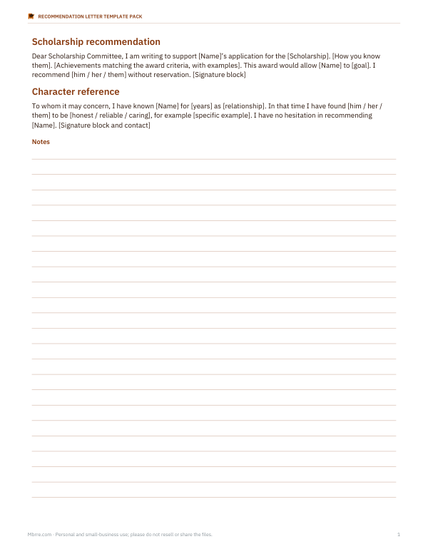 Preview of Scholarship and Character Recommendation Template